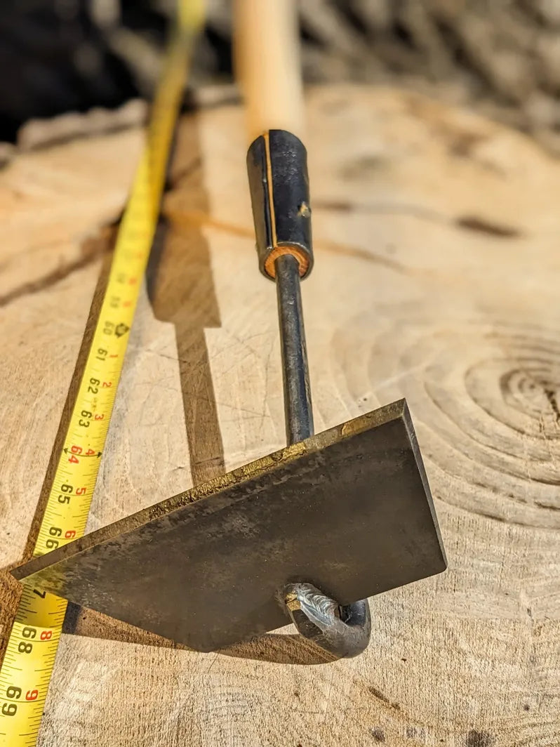American Hoe, Hand Forged Long Handle Garden Tool with measuring tape showing 68"